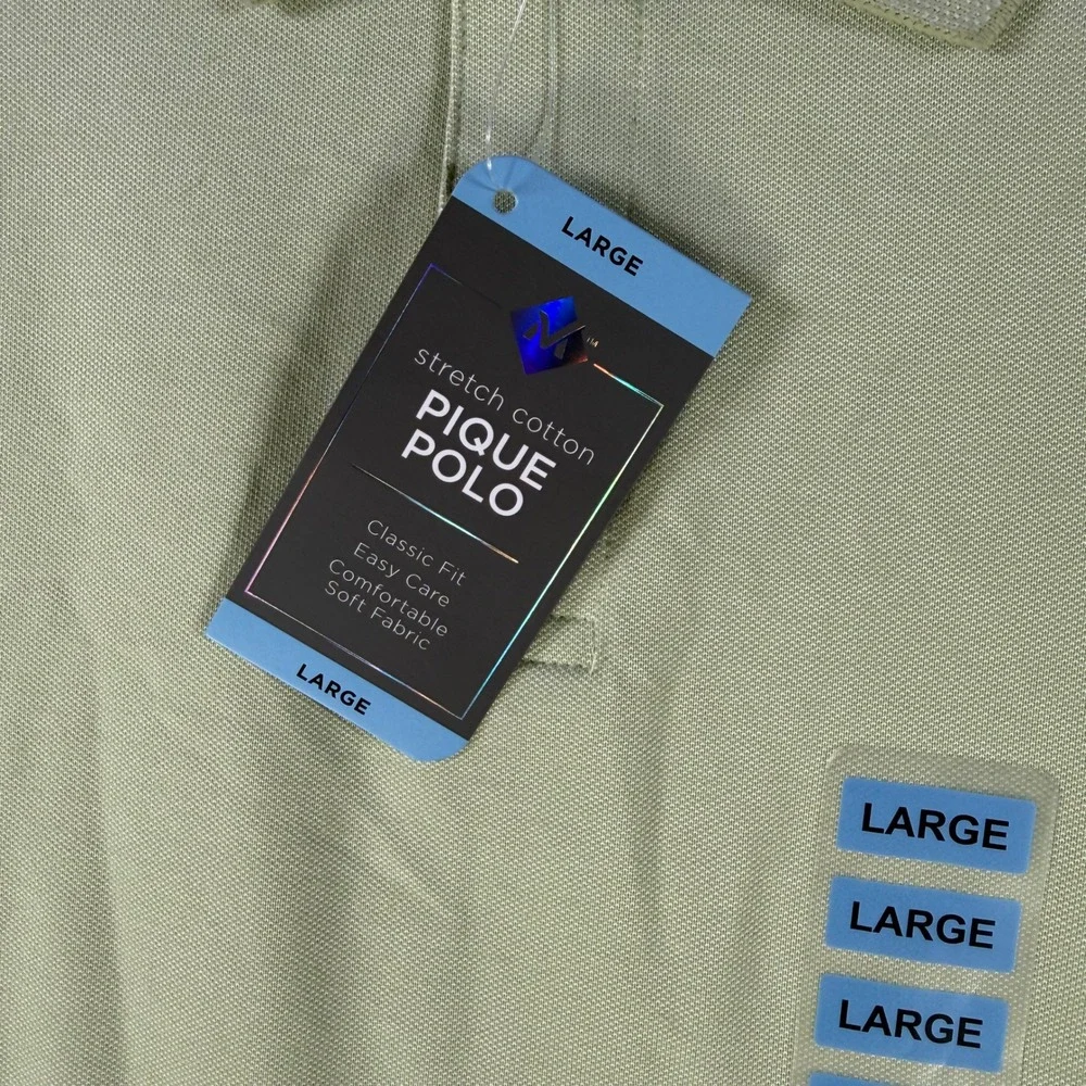 Member's Mark Pique Polo Men Large Mint Garden Green Stretch Cotton Casual Prep‎